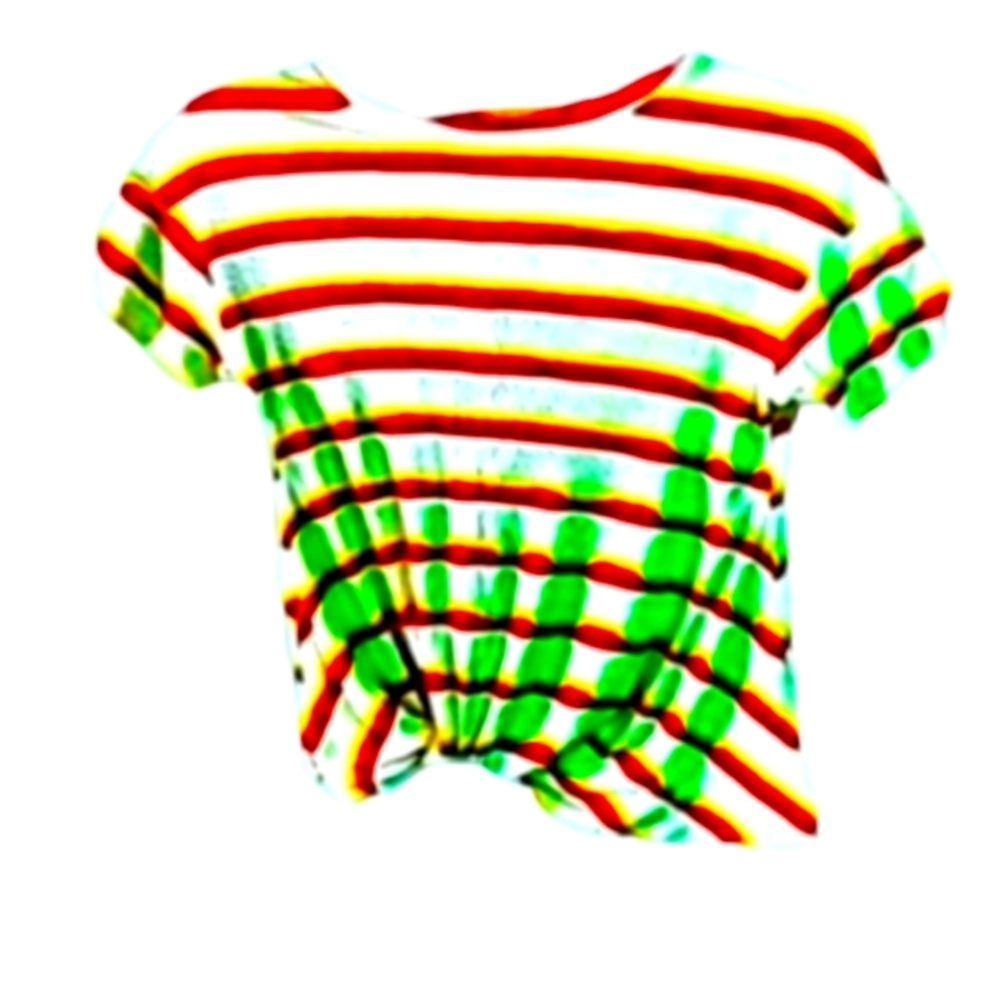 Walking on Sunshine l Short Sleeve Cropped Top Striped Rayon Blend Blouse